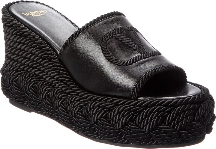 Valentino VLogo Silk Torchon 100 Leather Wedge Sandal
