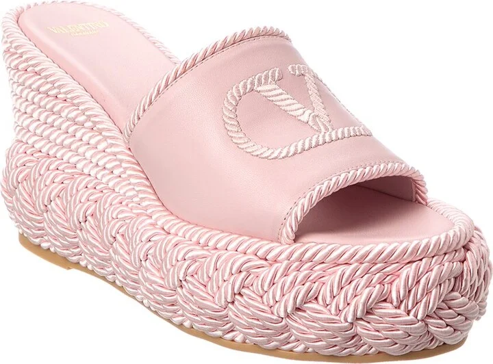 Valentino Vlogo Silk Torchon 100 Leather Wedge Sandal