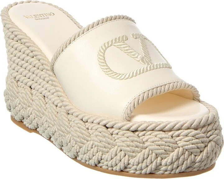 Valentino Vlogo Silk Torchon 100 Leather Wedge Sandal