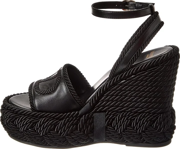 Valentino Vlogo Silk Torchon 130 Leather Wedge Sandal - Image 2