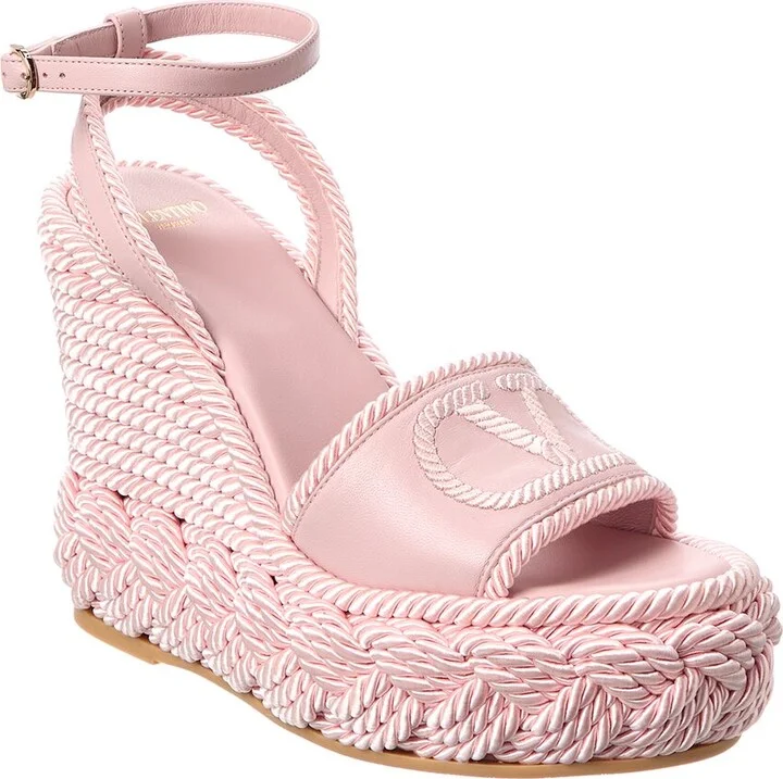 Valentino Vlogo Silk Torchon 130 Leather Wedge Sandal