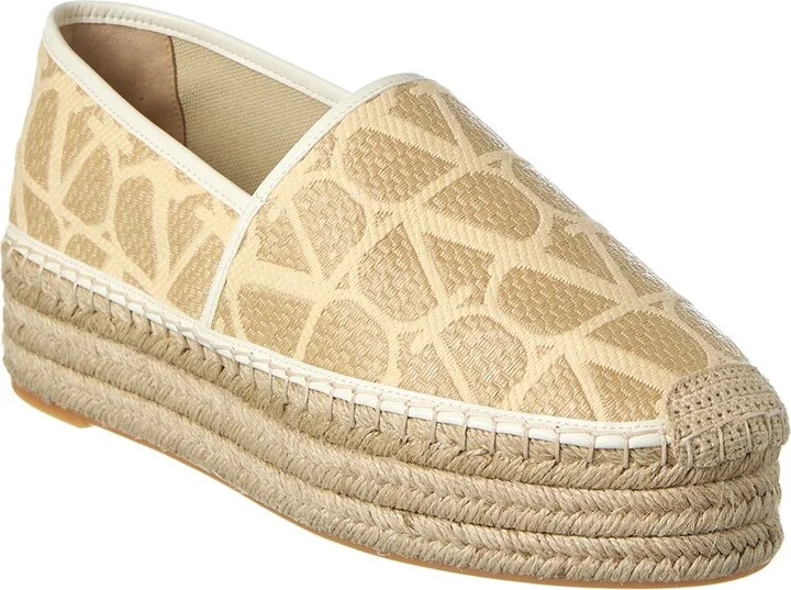 Valentino Vlogo Toile Iconographe Canvas & Leather Platform Espadrille