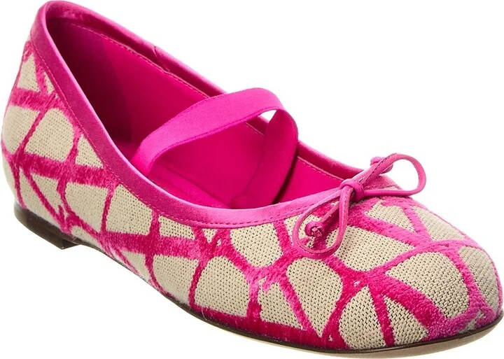 Valentino Vlogo Toile Iconographe Canvas & Satin Ballerina Flat