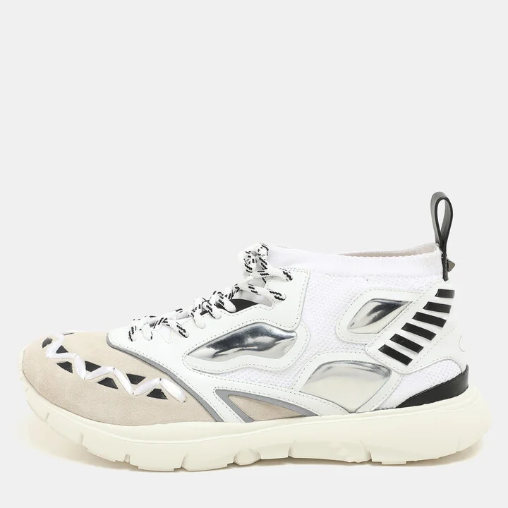 Valentino White/Black Knit Fabric and Leather Heroes Reflex Low Top Sneakers Size 44