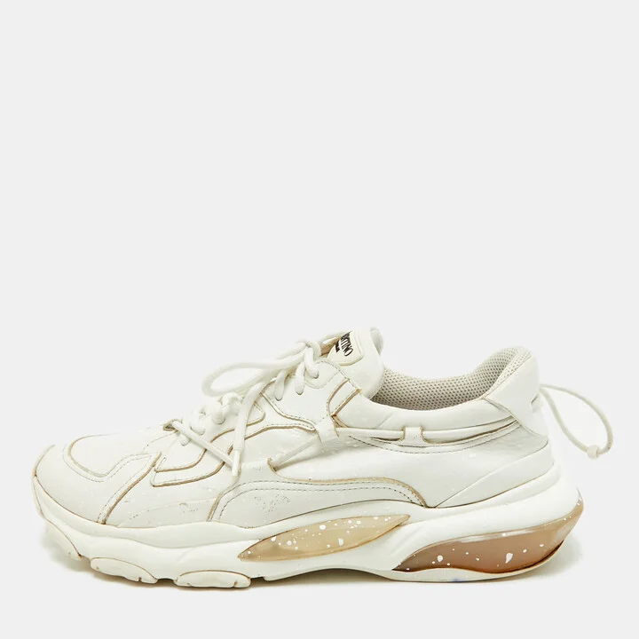 Valentino White Leather Bounce Lace Up Sneakers Size 43