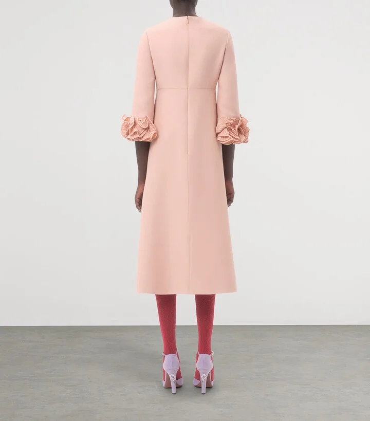 Valentino Wool-Silk Floral-Sleeve Midi Dress - Image 6