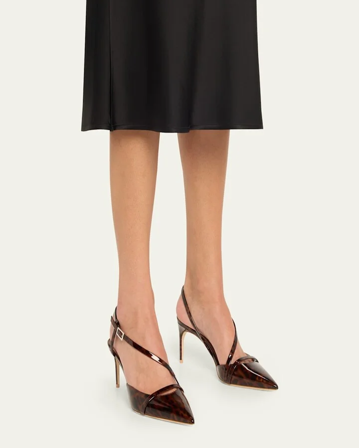 Valeria Pointed-Toe Tortoise Patent Leather Pumps - Image 3
