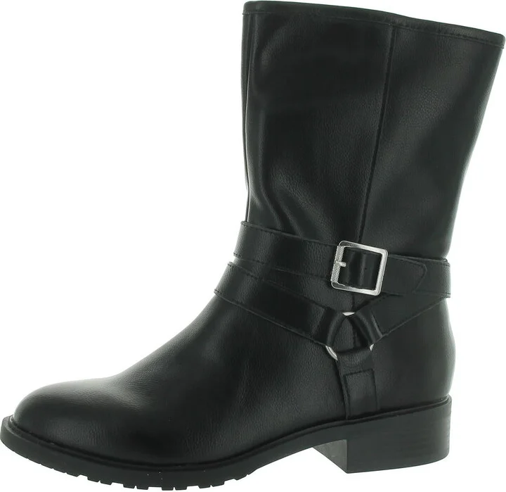 Valeriee Womens Faux Leather Solid Mid-Calf Boots
