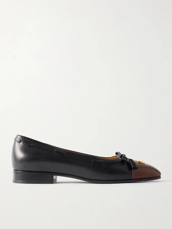 Valet Du Roi Logo-Embellished Bow-Detailed Two-Tone Leather Loafers