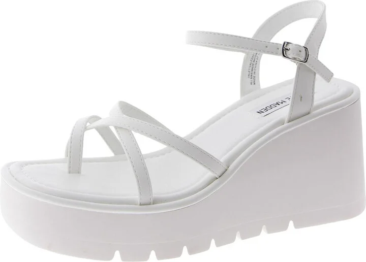 Valet Womens Faux Leather Wedge Ankle Strap
