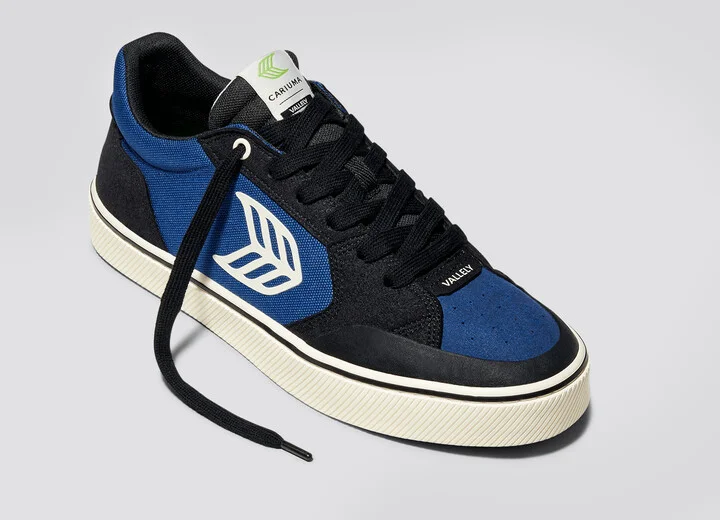 VALLELY PRO Black Suede Mystery Blue Cordura Ivory Logo Sneaker Women - Image 4
