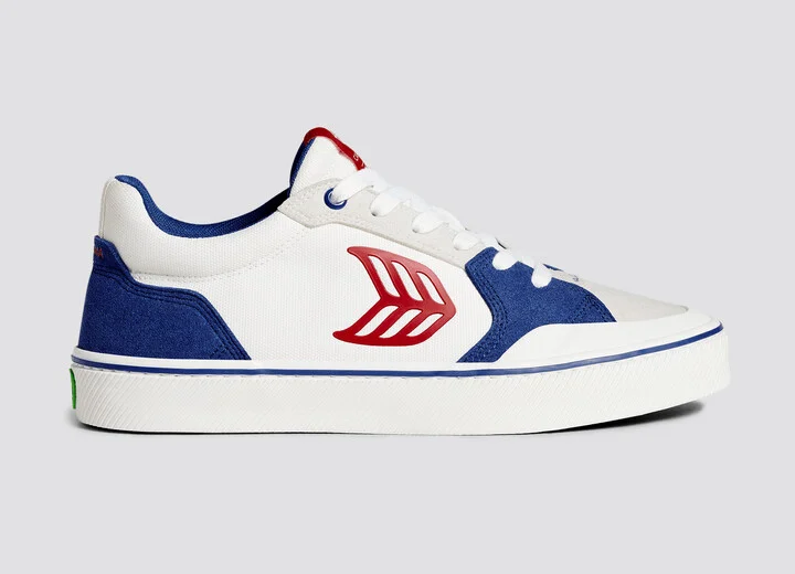 VALLELY PRO Mystery Blue Suede and Off-White Cordura Red Logo Sneaker Men - Image 3