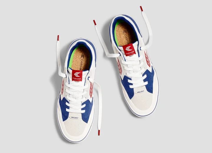VALLELY PRO Mystery Blue Suede and Off-White Cordura Red Logo Sneaker Men - Image 7