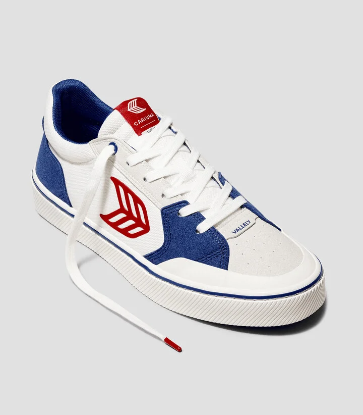 VALLELY PRO Mystery Blue Suede and Off-White Cordura Red Logo Sneaker Men - Image 10