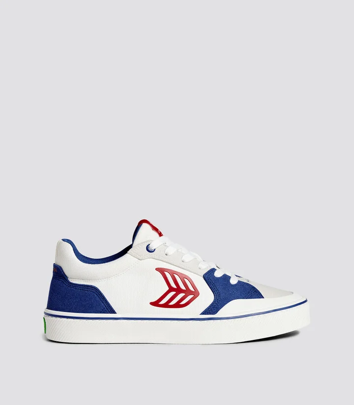 VALLELY PRO Mystery Blue Suede and Off-White Cordura Red Logo Sneaker Men