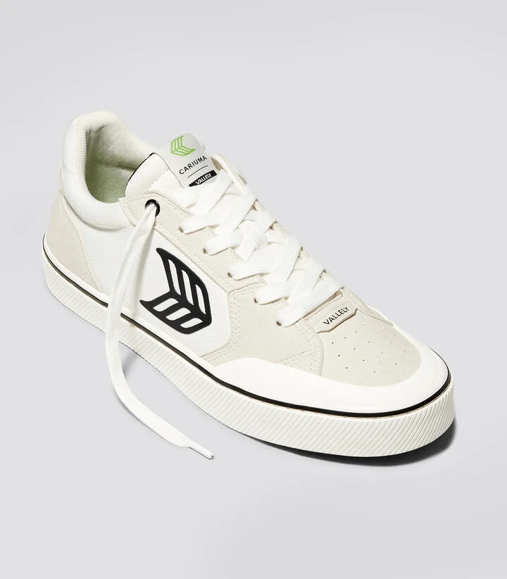 VALLELY PRO Vintage White Suede and Off-White Cordura Black Logo Sneaker Men - Image 2