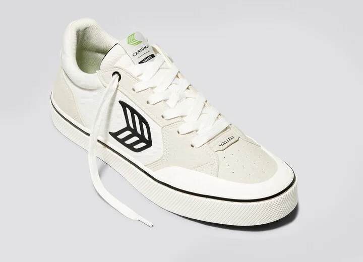 VALLELY PRO Vintage White Suede and Off-White Cordura Black Logo Sneaker Men - Image 4