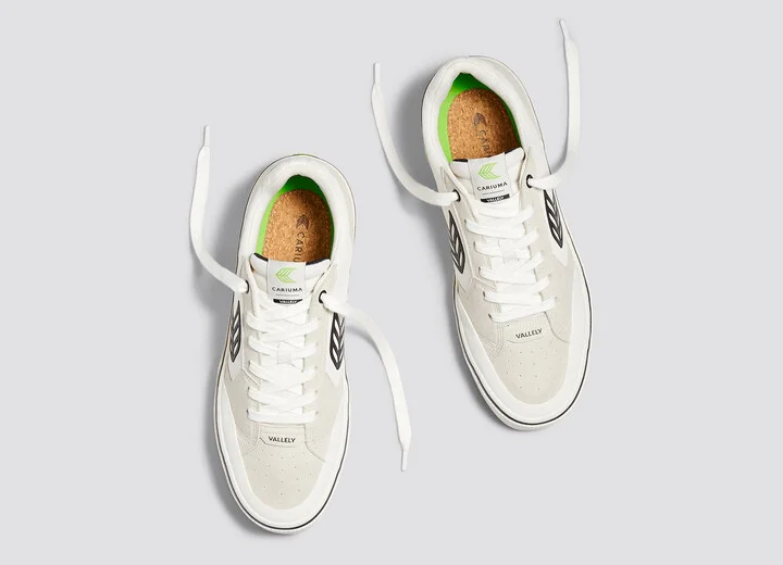 VALLELY PRO Vintage White Suede and Off-White Cordura Black Logo Sneaker Men - Image 7