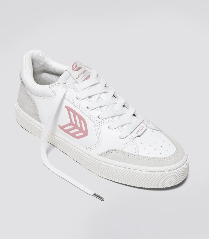 VALLELY White Leather Vintage White Suede Blush Pink Logo Sneaker Men - Image 2