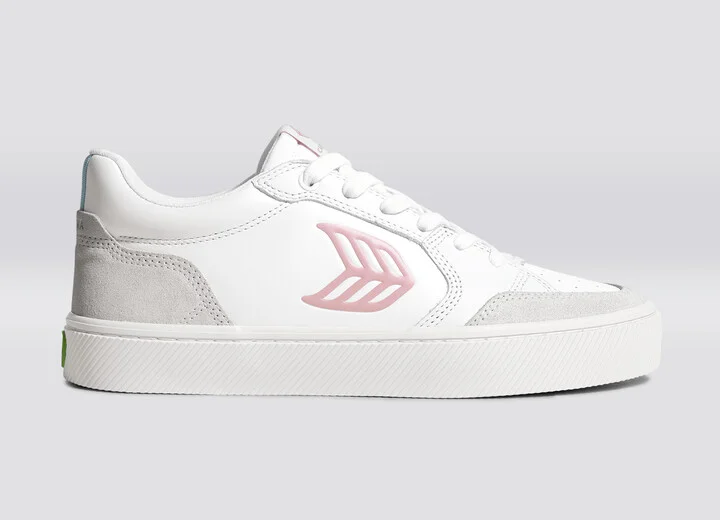 VALLELY White Leather Vintage White Suede Blush Pink Logo Sneaker Men - Image 3