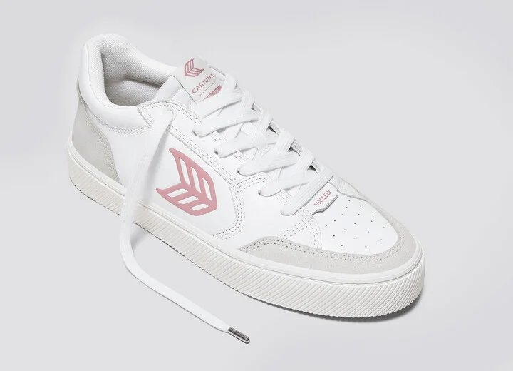 VALLELY White Leather Vintage White Suede Blush Pink Logo Sneaker Men - Image 4