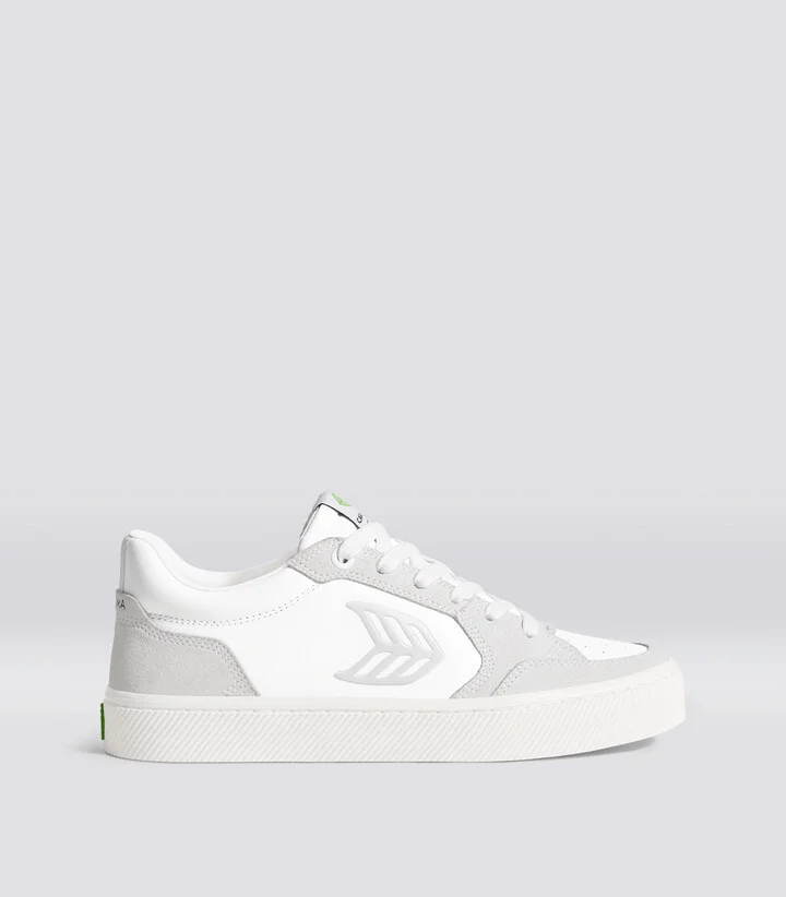 VALLELY White Leather Vintage White Suede Ice Logo Sneaker Men