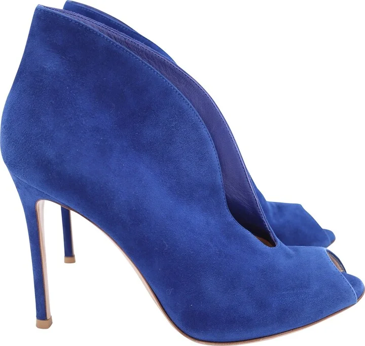 Vamp Peep Toe Booties in Blue Suede