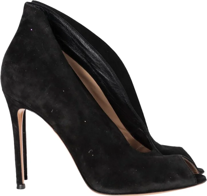 Vamp Slip-On Peep-Toe Boots in Black Suede