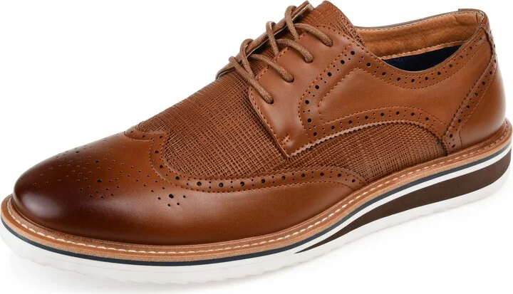 Vance Co. Men's Warrick Tru Comfort Foam Wingtip Lace-up Derby Dress Shoe - Brown Vegan Leather