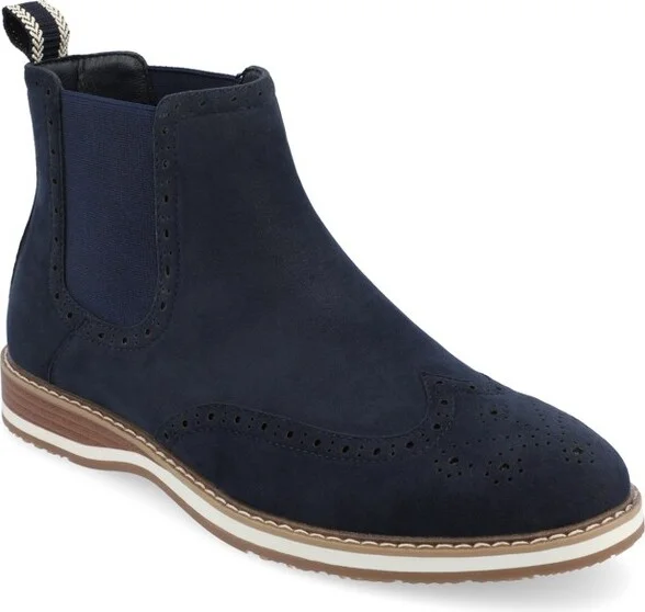 Vance Mens Thorpe Wingtip Slip-on Chelsea Boot, Navy