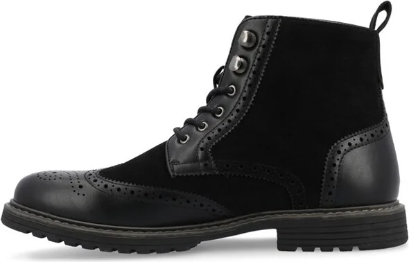 Vance Mens Virgil Wingtip Lace-up Ankle Boot, Black - Image 2