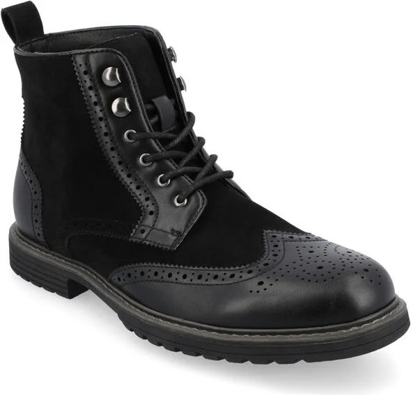 Vance Mens Virgil Wingtip Lace-up Ankle Boot, Black