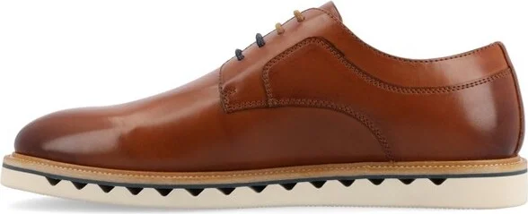 Vance Mens William Plain Toe Lace-up Derby, Cognac - Image 2