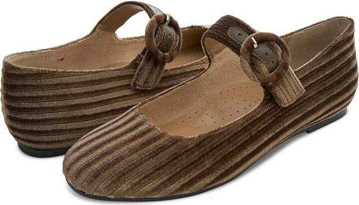 Vaneli Tasja Women's Flat Shoes Moca Stripped Velvet : 7.5 N (AA), Leather