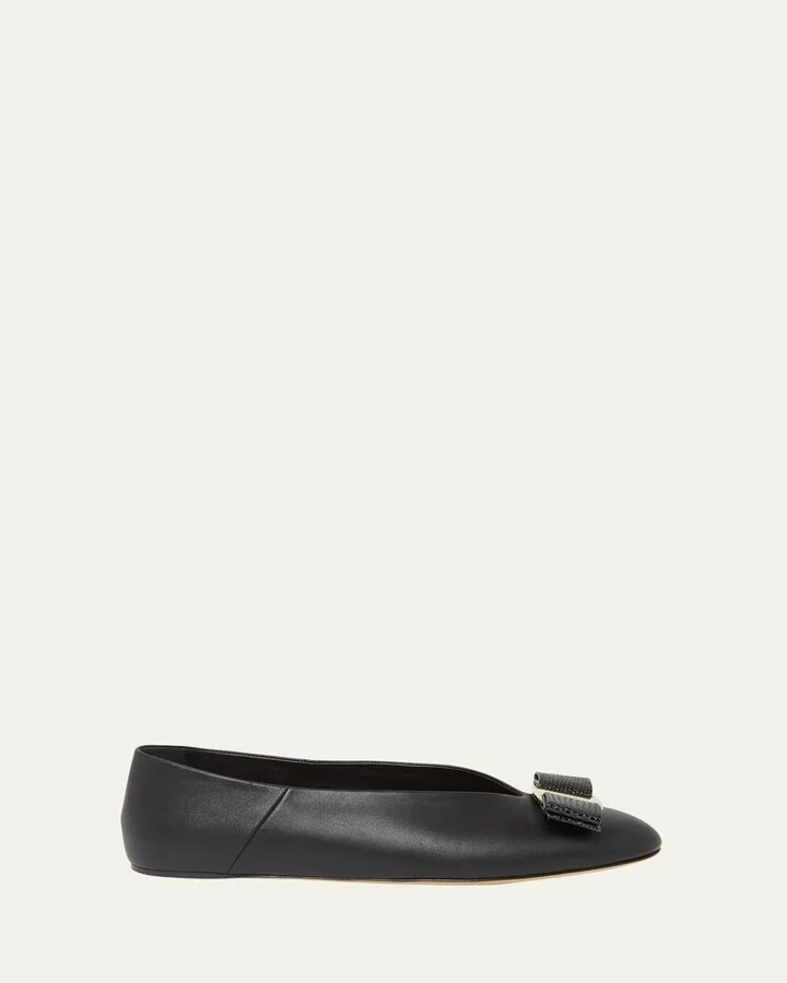 Vanna Calfskin Bow Ballerina Flats