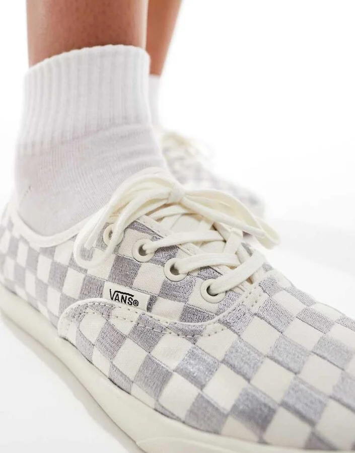 Vans Authentic Lowpro embroidered sneakers in gray checkerboard print - Image 3