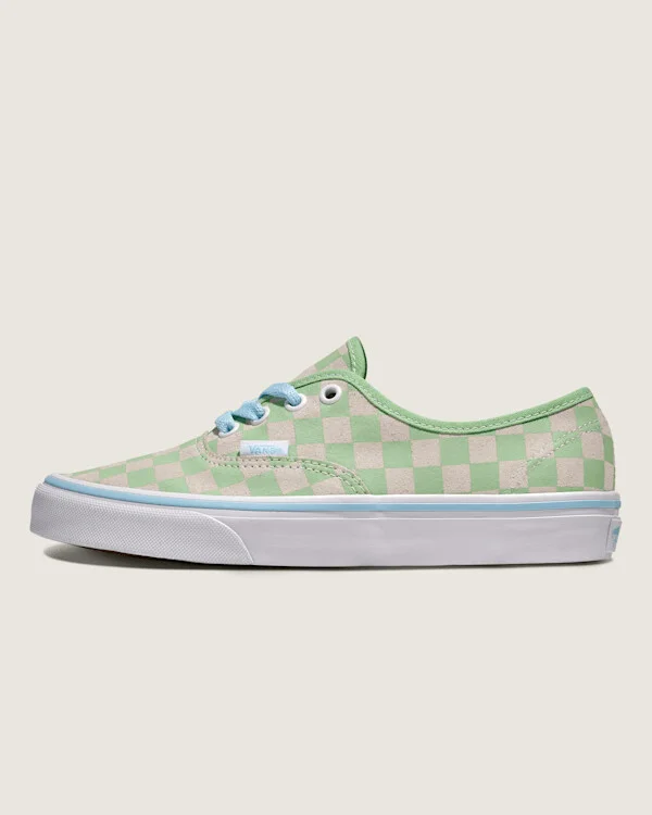 Vans Authentic Suede Checkerboard Shoes (Pistachio Green / White) - 3.5 Boys 5.0 Women