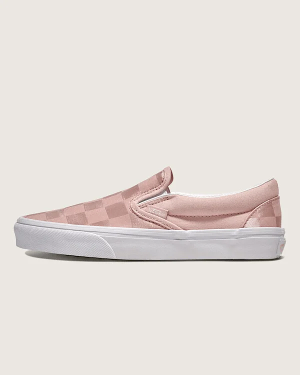 Vans Classic Slip-On Checkerboard Satin Shoes (Rose Pink) - 3.5 Boys / 5.0 Women