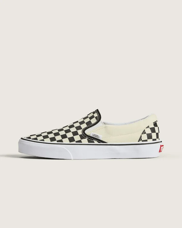 Vans Classic Slip-On Checkerboard Shoes (Black / Off White) - 3.5 Boys 5.0 Women