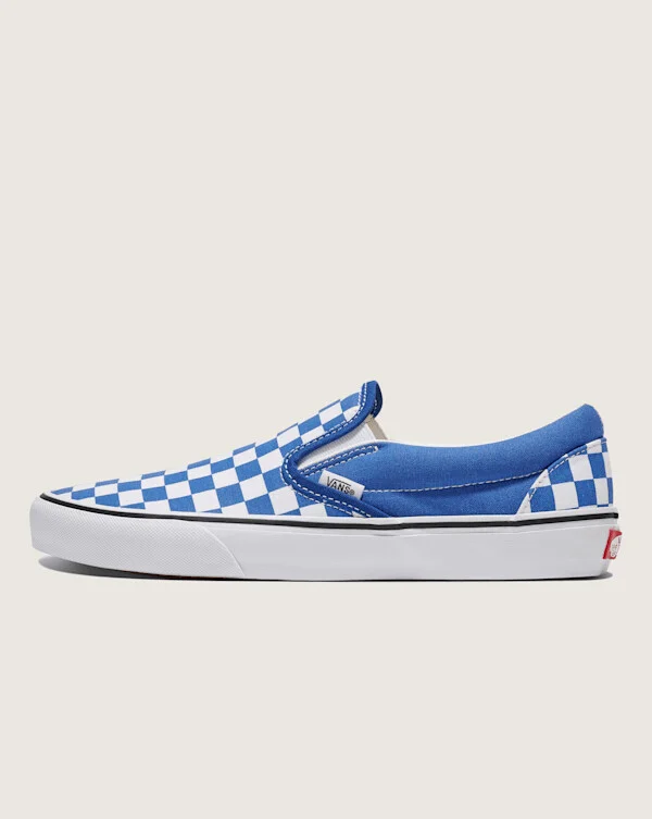 Vans Classic Slip-On Checkerboard Shoes (Blue / White) - 3.5 Boys 5.0 Women