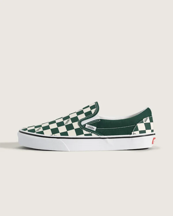 Vans Classic Slip-On Checkerboard Shoes (Checkerboard Emerald Green) - 3.5 Boys / 5.0 Women