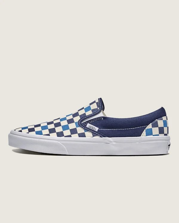 Vans Classic Slip-On Checkerboard Shoes (Navy Blue / White) - 4.5 Boys 6.0 Women