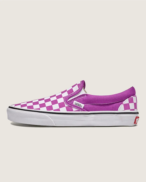 Vans Classic Slip-On Checkerboard Shoes (Willowherb Purple / White) - 4.5 Boys 6.0 Women