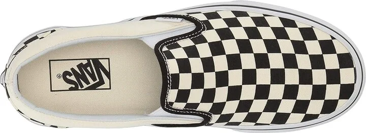Vans Classic Slip On Checkerboard Skate Shoes Black and White Checker/White (Canvas) : Men's 6.5 - Women's 8 Medium, Canvas/Leather/Suede - Image 3