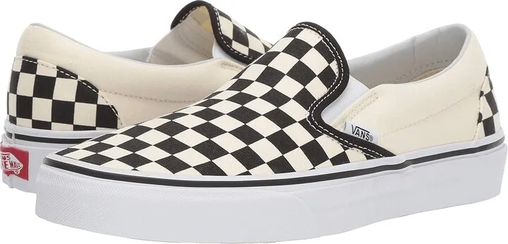 Vans Classic Slip On Checkerboard Skate Shoes Black and White Checker/White (Canvas) : Men's 6.5 - Women's 8 Medium, Canvas/Leather/Suede