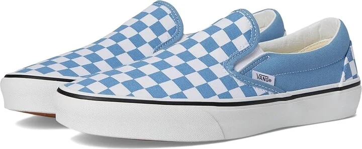 Vans Classic Slip On Checkerboard Skate Shoes Color Theory Checkerboard Heritage Blue : Men's 5.5 - Women's 7 Medium, Canvas/Leather/Suede