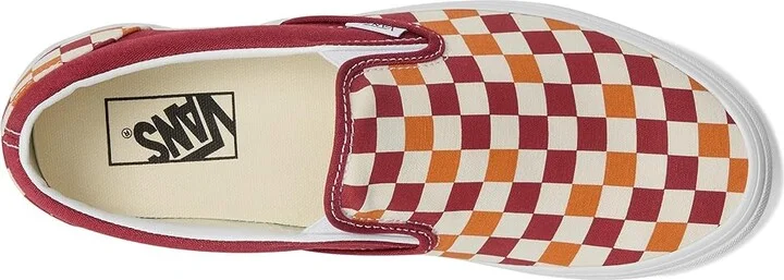 Vans Classic Slip On Checkerboard Skate Shoes Tri-Tone Check Red : Men's 6 - Women's 7.5 Medium, Canvas/Leather/Suede - Image 2