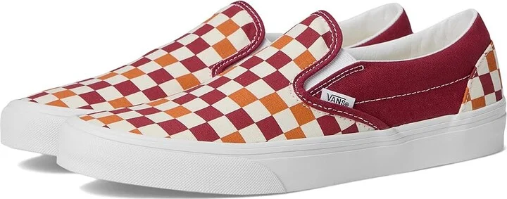 Vans Classic Slip On Checkerboard Skate Shoes Tri-Tone Check Red : Men's 6 - Women's 7.5 Medium, Canvas/Leather/Suede