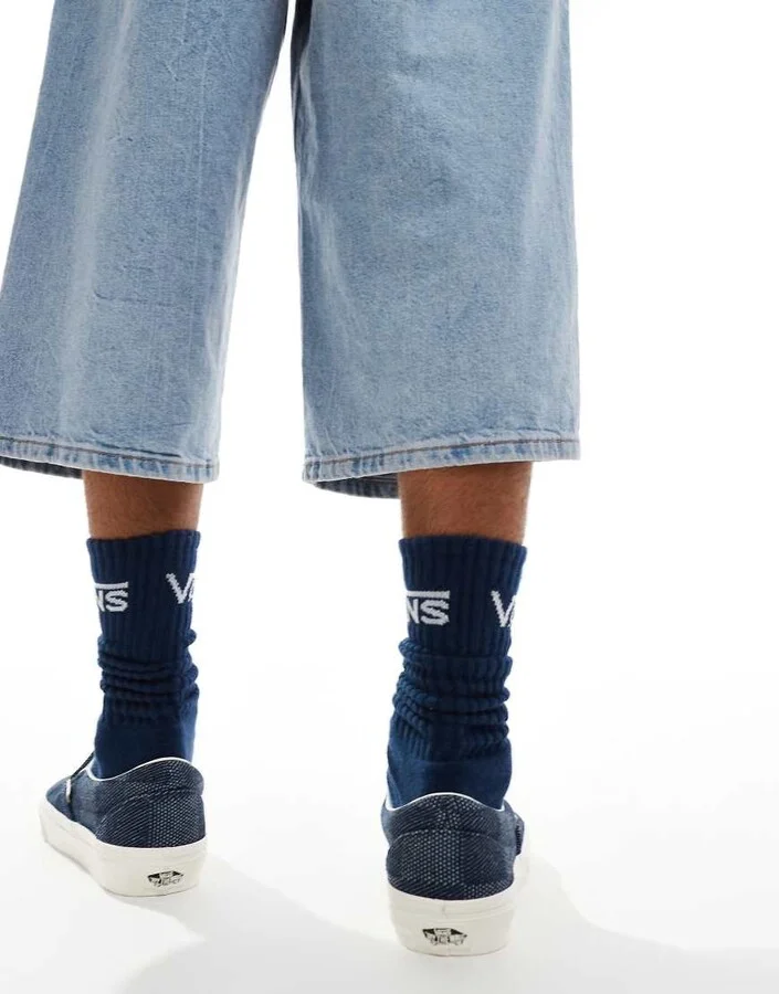Vans Classic Slip-On checkerboard sneakers in denim navy - Image 3