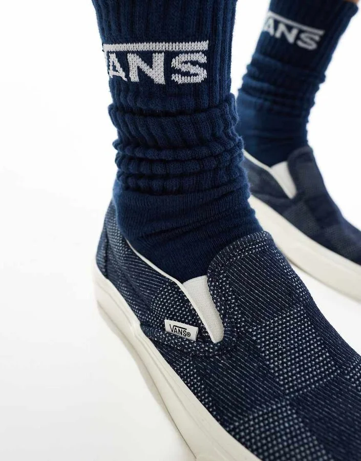 Vans Classic Slip-On checkerboard sneakers in denim navy - Image 4
